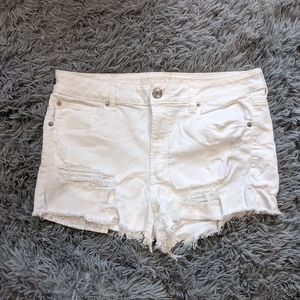 American Eagle Hi-Rise Shortie White Distressed Denim Shorts
